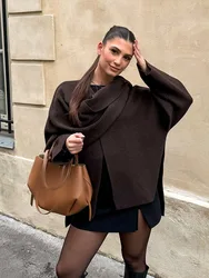 HH Winter Women's Fashion Long-sleeved Single-button Loose Woolen Coat With Asymmetrical Knitted Scarf Women's Short Coat