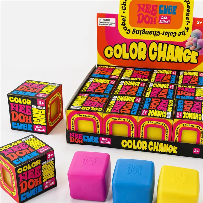 Schylling Needoh Color Change Cube Fidget Toy Dough Filled Fast Rebound Pressure Release Anxiety Relief Toy for Adults Relax