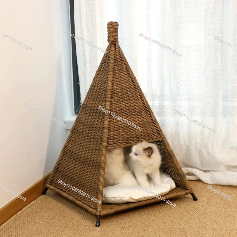 Cat litter tent creative rattan summer kennel cool breathable pet litter four seasons cat litter Internet celebrity cat villa