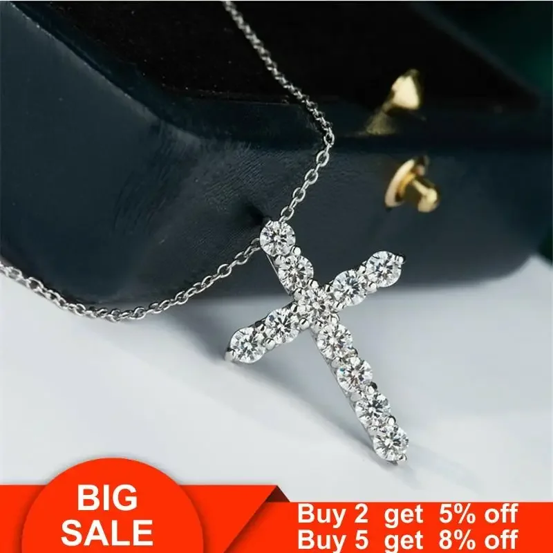 Lucky Female Cross Pendant AAAAA cz Stone Silver Color Party Wedding Pendant necalace for women Men Jewelry Gift