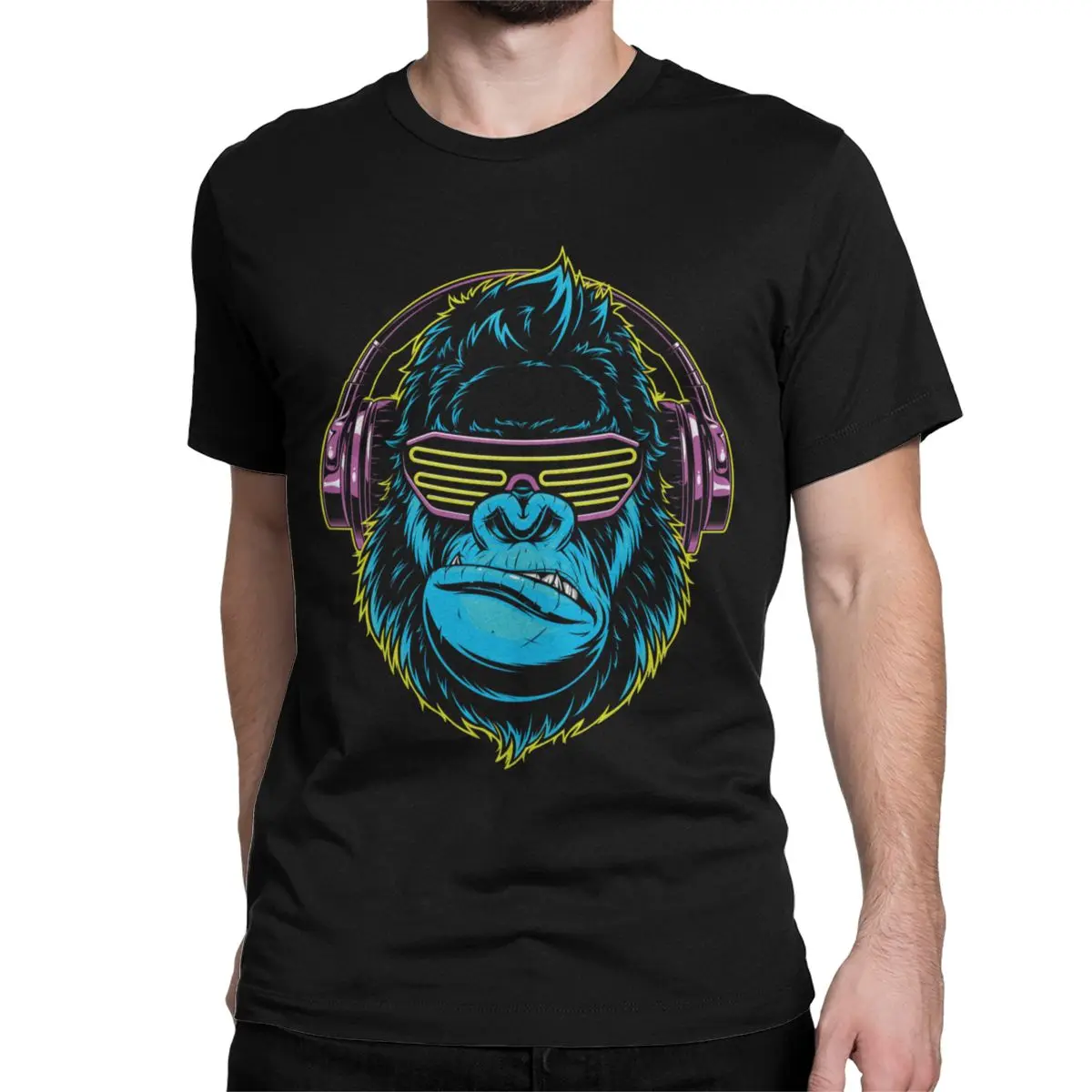 Creative Monkey Dj Gorilla T-Shirt Men Women's Round Collar Pure Cotton T Shirt Animal Short Sleeve Tee Shirt Unique Clothing