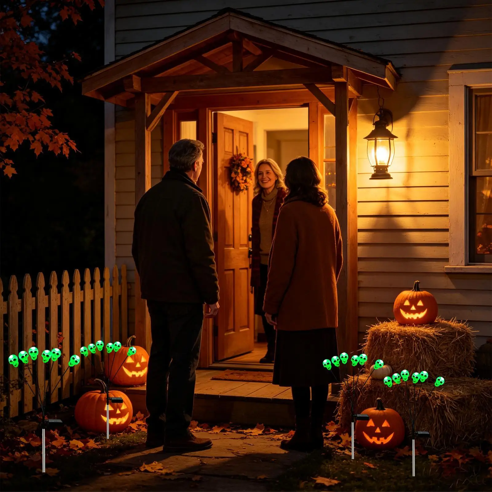 Halloween Solar Lights Outdoor 6 LEDs Waterproof Skull Stake Lamp Solar Garden Lights For Halloween Party Patio Lawn Garden