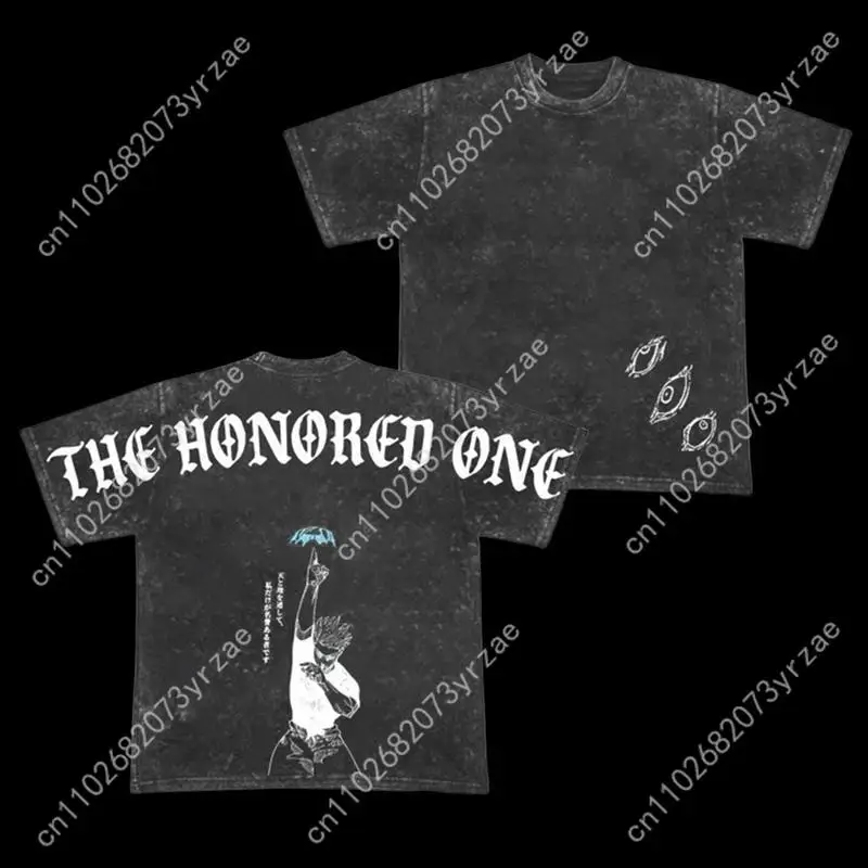 Gojo Satoru Retro Heavy THE HONORED ONE Jujutsu Kaisen Anime Double Printed Vintage  Washed Tee Unisex Oversize Anime Manga Was