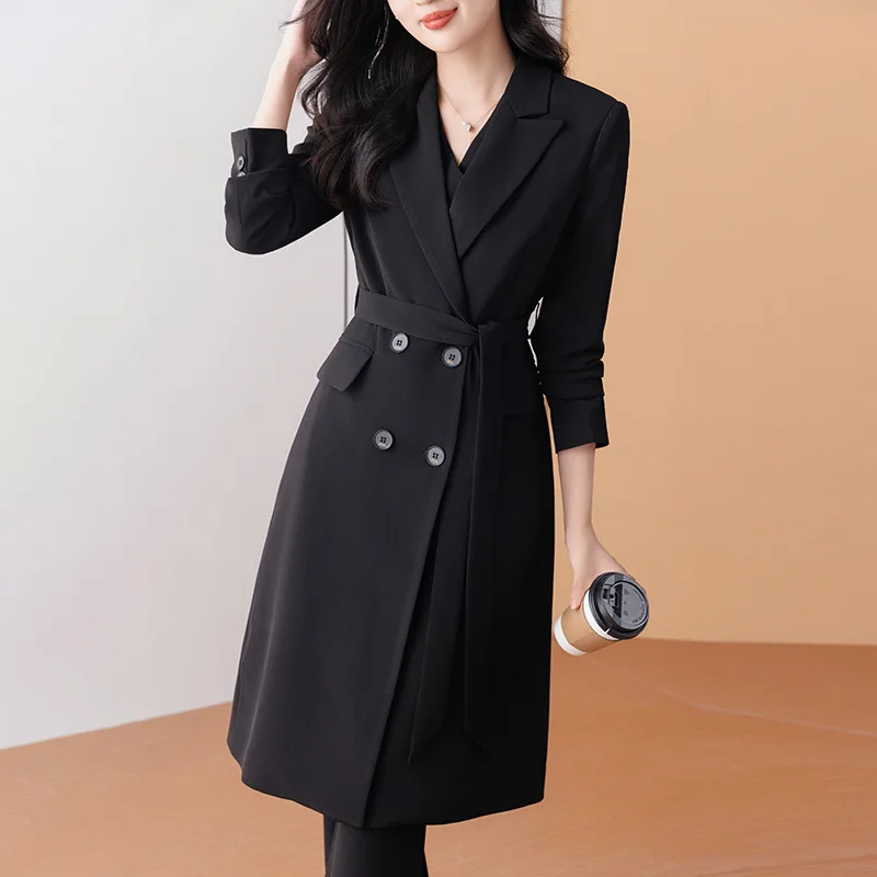 Trench-coat mi-long pour femme, couleur kaki, haut de gamme, tempérament, automne, hiver, nouveau, 2023