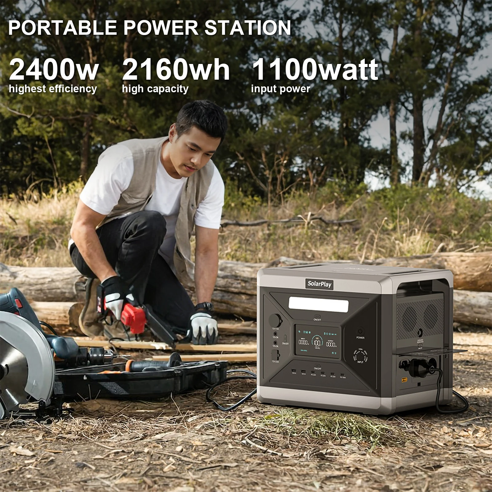 

SOLARPLAY 2400w Portable Power Station Q2501 Solar System Kit Complete Home Camping Car Panel IP65 Waterproof Outdoor Supply