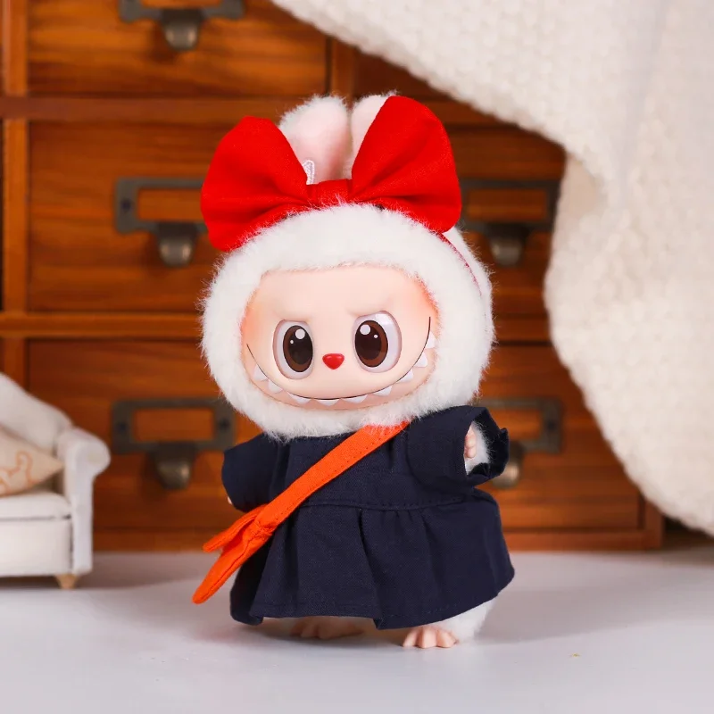 Vestiti per bambole in peluche da 17 cm per vestire le bambole di coniglio Labubu Piccola strega con fiocco Fascia per capelli/Borsa a tracolla Baby Doll Toys Abbigliamento