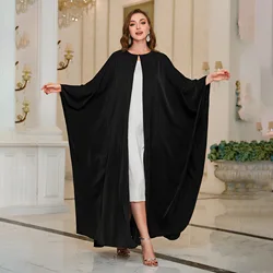 Ramadan Abaya Button Front Batwing Sleeve Modest Dress, Elegant Loose Solid Color Cloak Maxi Outwear Kaftan, Women's Clothing