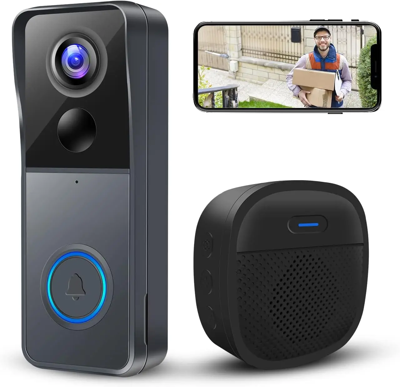 WiFi Doorbell Camera Wireless Chime 1080P Video Doorbell Support 2 Way Audio PIR Motion Detection 145° Wide Angle Night Vision