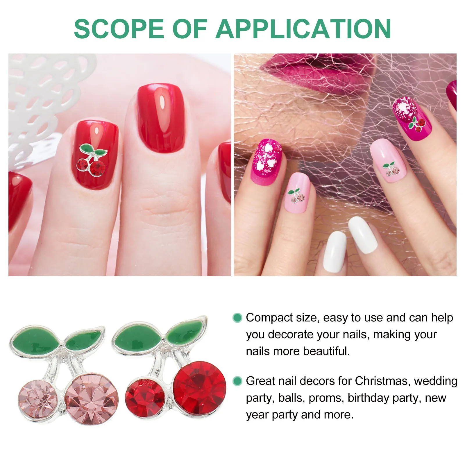 

36Pcs Nail Cherry Studs Unique Design Bright Luster DIY Manicure Decorations Suitable Home Professional Use Nail Charms