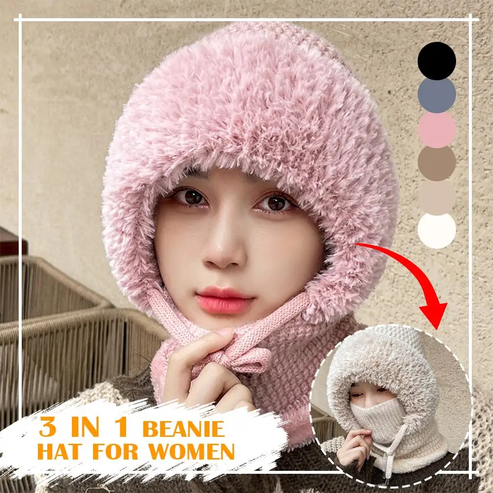 3 في 1 الشتاء بالاكلافا للنساء الشتاء قبعة الرقبة قطعة واحدة قبعة المرأة الصوف والصوف سميكة متماسكة قبعة دافئة الرقبة يندبروف 2025