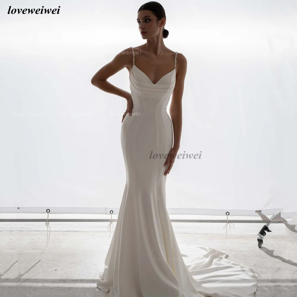 Vestidos de novia de sirena personalizados, vestidos de novia elegantes de manga larga con cuentas, vestido de novia con cordones, vestido de novia de lujo