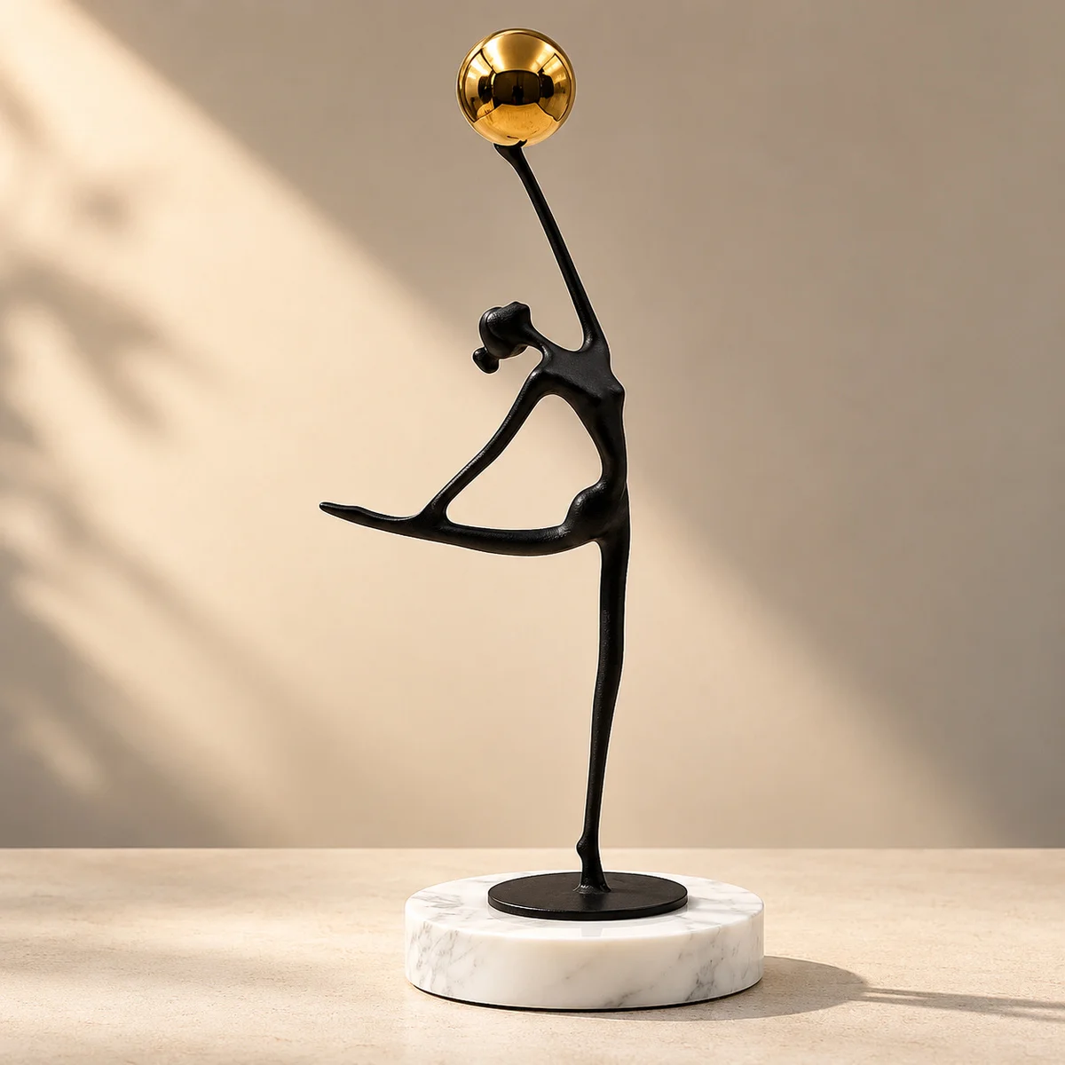 Modern Ballerina Sculpture, Black Gold Resin Statue for Home Decor