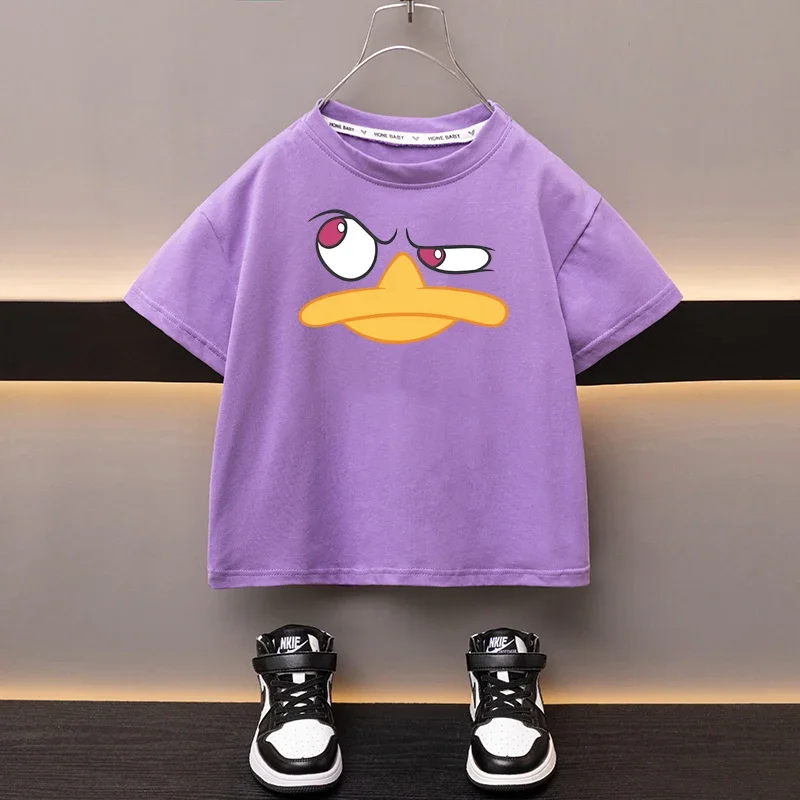 Summer Baby T-shirt Fashion Cartoon Girls Tees Short Sleeve Cotton Boys Tops Japan Funny Duck Casual Kids Clothes for 2-12Y 2024