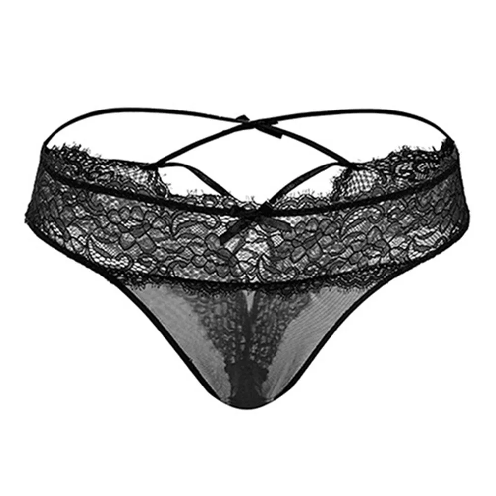 

Sexy Womens Lingerie Flowers Embroidered Lace Hollow Briefs Bow Transparent Mesh Panties Ultra-Thin Underwear Female Underpants