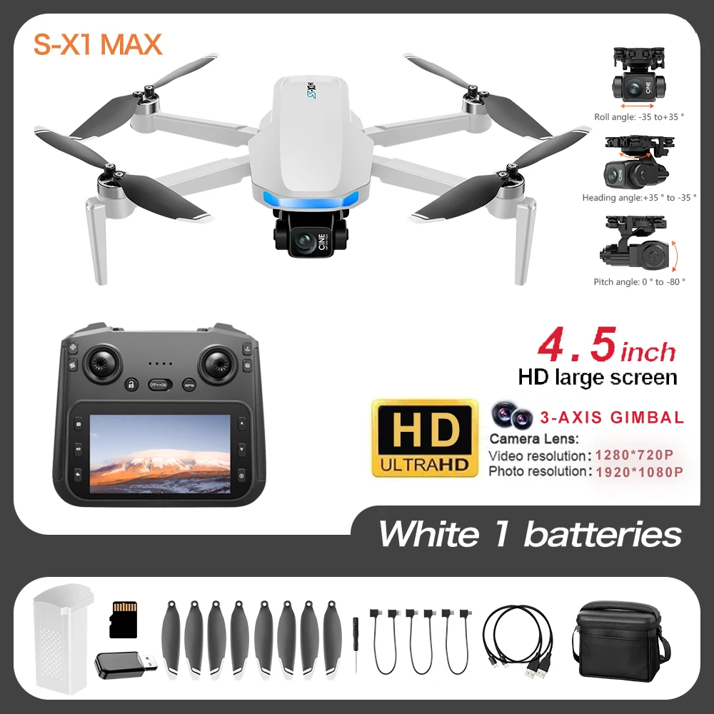 S-X1 Pro 4K GPS Drone with 3-Axis Gimbal, 5G FPV Transmission, Dual Camera & Obstacle Avoidance for Aerial Photography