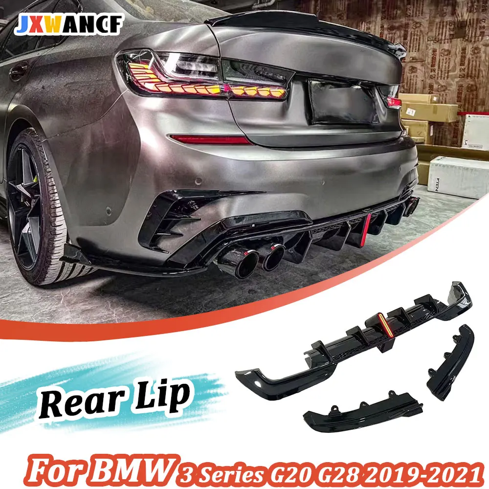 

JXWANCF Car Rear Lip Diffuser Splitters for BMW 3 Series G20 G28 M Sport 2019-2021 ABS Rear Lip Spoiler With LED