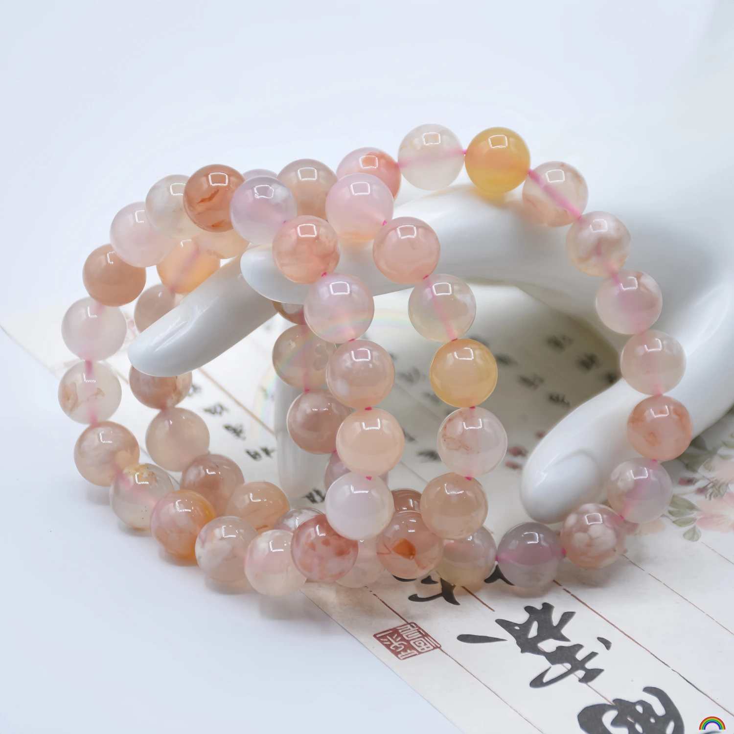 Natural cherry blossom agate bracelet wrist in spring, ice transparent floating flower agate simple jade bracelet Rwbuy