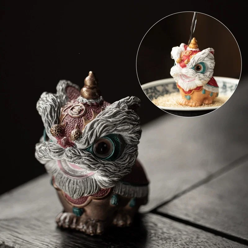 Resin Color Changing Tea Pet Lion Dance Figurine New Chinese Style Tabletop Ornament For Tea Tray Tea Ceremony Home Decor