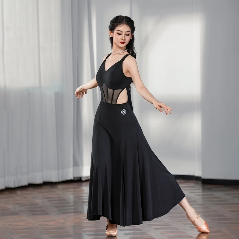 

2025 New Ballroom Dance Performance Costumes Women Sleeveless Back Hollow Dress Big Swing Modern Dance Competition Wear DN20774