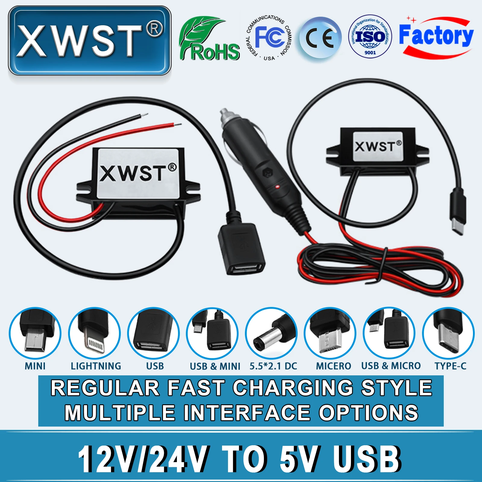 

XWST DC DC 12V 24V to 5 Volt 3A 15W Output Step Down Reducer USB Converter With Car Charger USB TYPE C MINI Ear