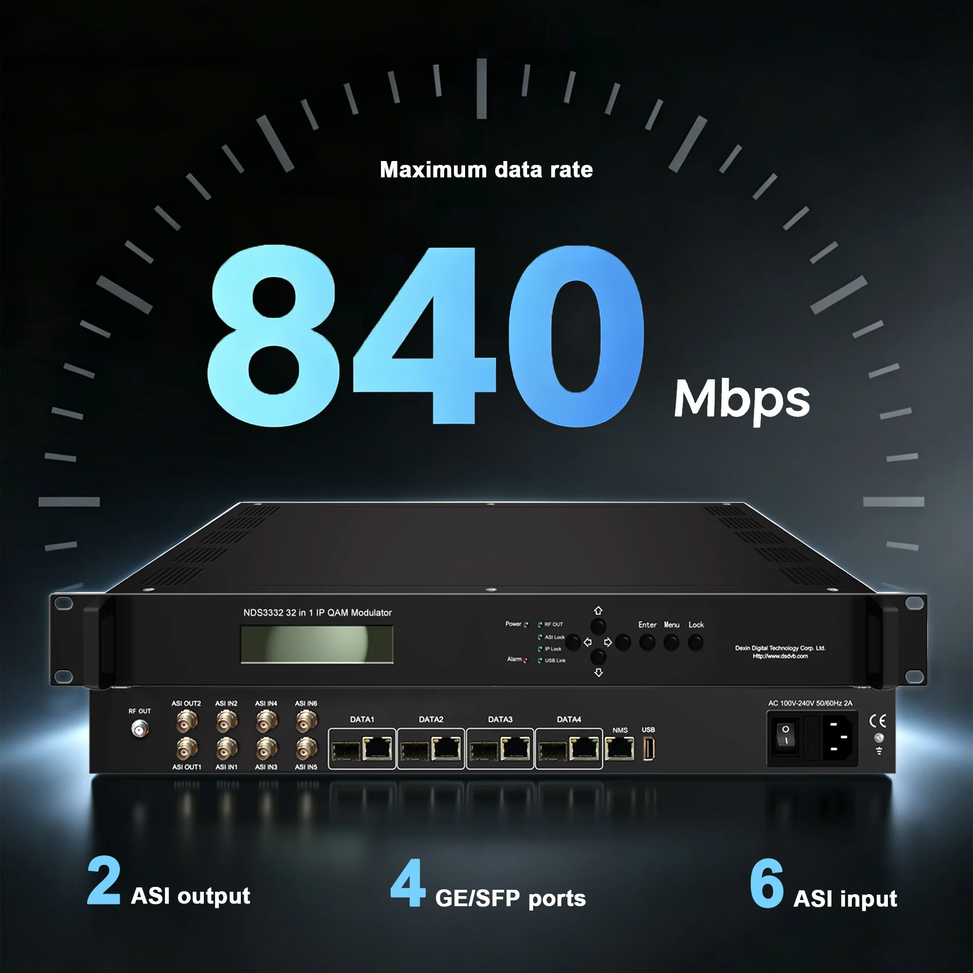 16 in1 DVB-C modulator Ip ASI To RF Qam Cable Front End Equipment Ip To DVB-T  ISDBT  6 ASI input