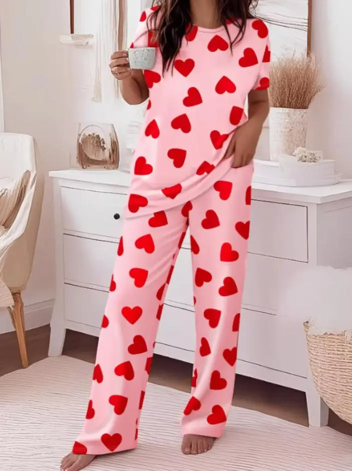 Heart-Shaped Patterned Pajama Set - usage example