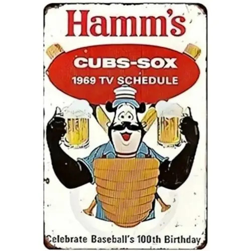 Hamms Cubs-Sox 1969 TV Schedule Tin Sign Vintage Beer Baseball Retro Decor -aluminum