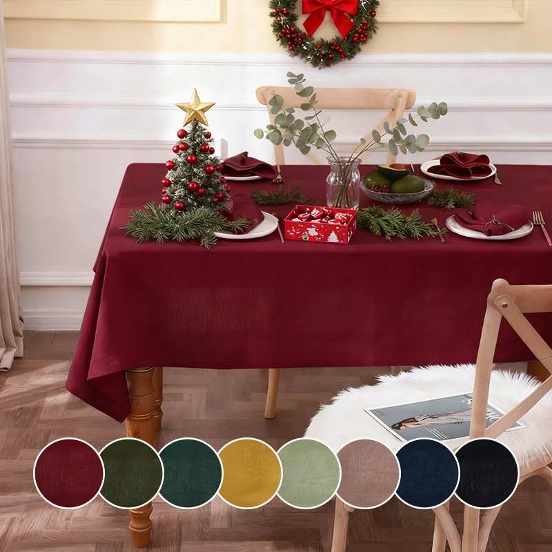 Christmas Solid Color Skin Friendly Breathable Lightweight Washable Reusable Tablecloth for Holiday Parties Banquets Restaurants