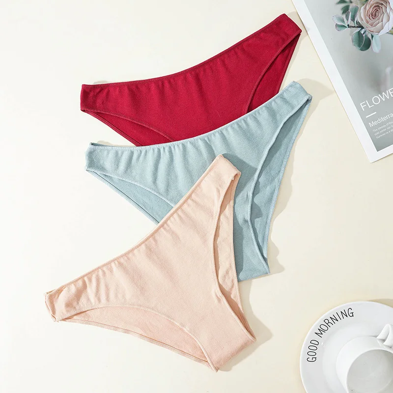 3PCS/Set Cotton Underwear Women M-XL Comfortable Panties Solid Color Female Underpants Elasticity Low Waist Briefs Lingerie