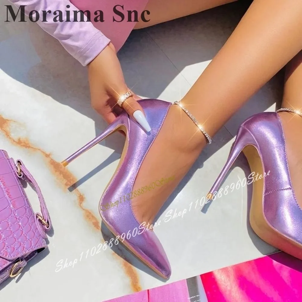 Luxo roxo elegante bombas rasas stilettos sapatos de salto alto para mulher deslizamento no dedo do pé apontado 2025 moda zapatos para mujere