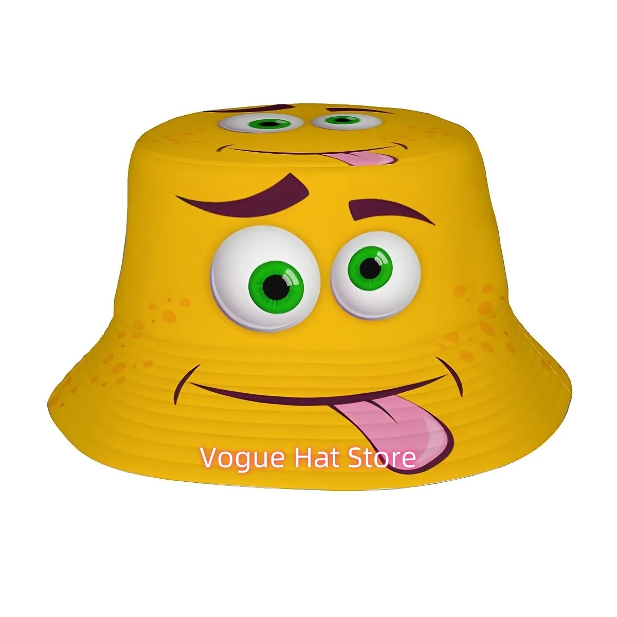 ()1pcs Pattern of Big Eyes Sticking Out Tongue Unisex Printed Fisherman Hat, Stylish Hat with Fun Personality, Outdoor Vacation