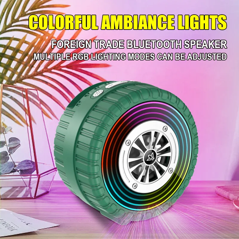 Creative Car Wheel Shape Wireless Speaker with Led Light Portable Outdoor Bluetooth Music Speaker Car Decor for Funny Gifts