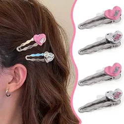 Sweet Girls Hair Clips Y2K Women Cute Metal Colorful Love Hairpin Silver Pink Hair Accessories BB Hairpins Side Clips Headwear