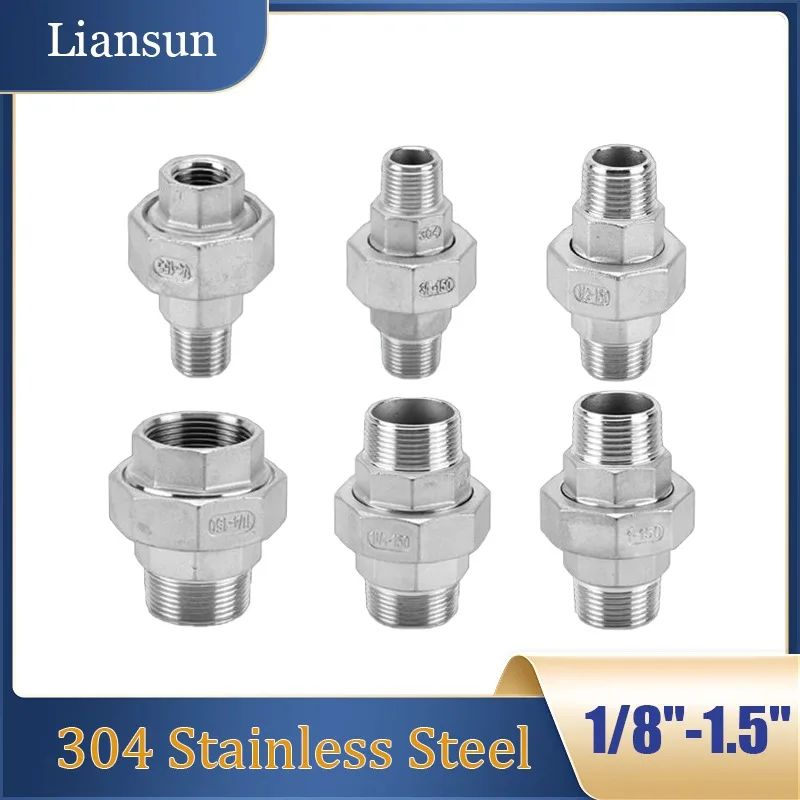

1I8" to 1.5" 304 Stainless Steel Flat Union - Male/Female Thread Straight Pipe Connector for Water Pipes
