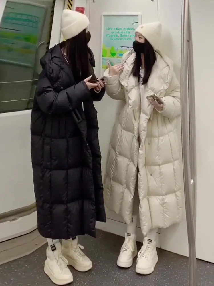 Abrigo de invierno blanco Du down Puffer Jaet para mujer, abrigo largo de moda con capucha para ir al trabajo, novedad de 2024