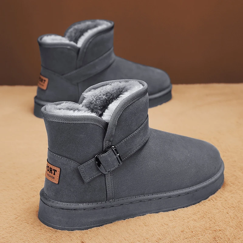 Men Snow Boots  Winter Anti Slip Plush Indoor Warm Cold Proof Snow Boots High Top Platform Lace Up Outdoor Sport Work Boots