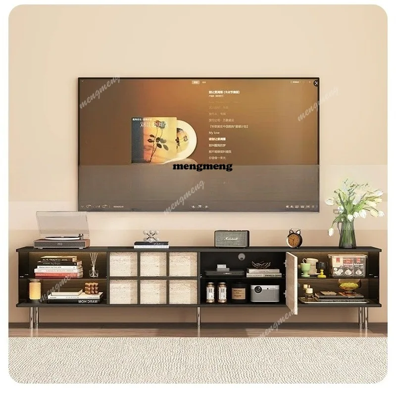 Medieval style home TV cabinet, living room glass side panel, small apartment storage locker integrated customization