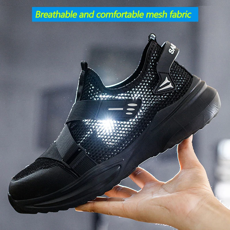 New Summer Breathable Mesh Work Shoes Anti-smash Anti Puncture Safety Shoes Men Light Comfort Work Sneakers Men Steel Toe Shoes