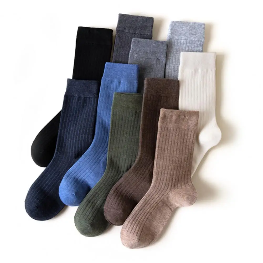 Classic Men Business Socks Mid-tube No Odor Solid Color High Elasticity Men Socks Anti-slip Breathable Soft Sports Cotton Socks