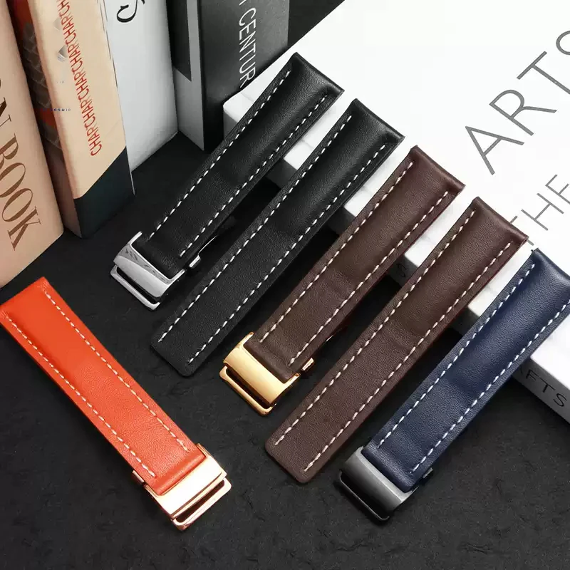 High Quality Genuine Leather Strap Watch Band For Breitling mens watch cow leather bracelet with Deployment buckle 22mm 24mm