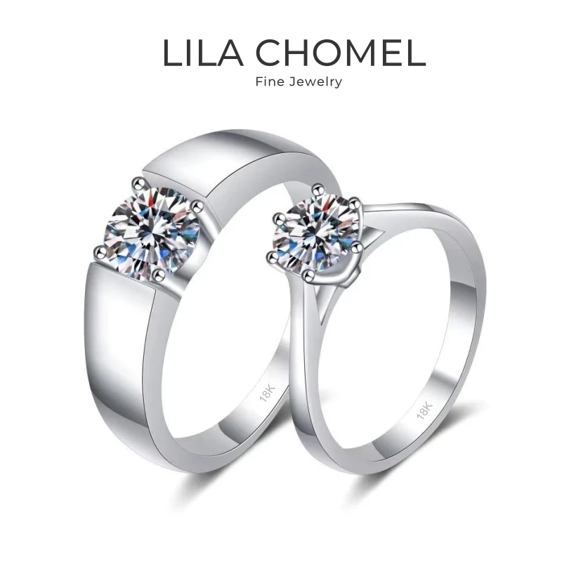 Lover Rings Women Engagement Men 18K White Gold Wedding Band 0.5/1CT Moissanite Diamond Valentine's Day PT950 Girl Birthday Gift