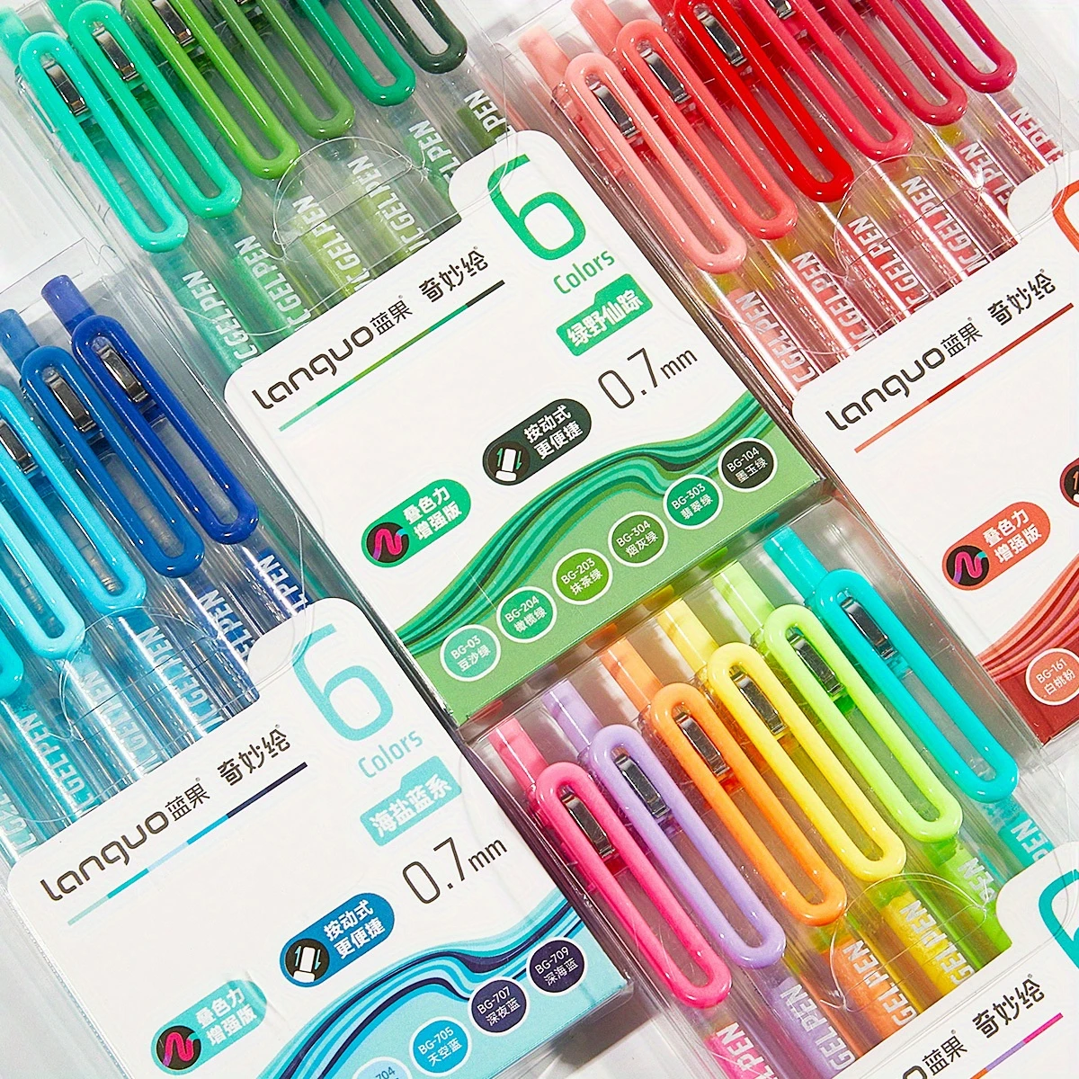 6 قطعة أقلام ملونة جديدة من نوع Languo 0.7 مللي متر ، ألوان نابضة بالحياة ، سعة كبيرة ، مناسبة للمجلات ، كتابة اليوميات ، وضع العلامات ، #5