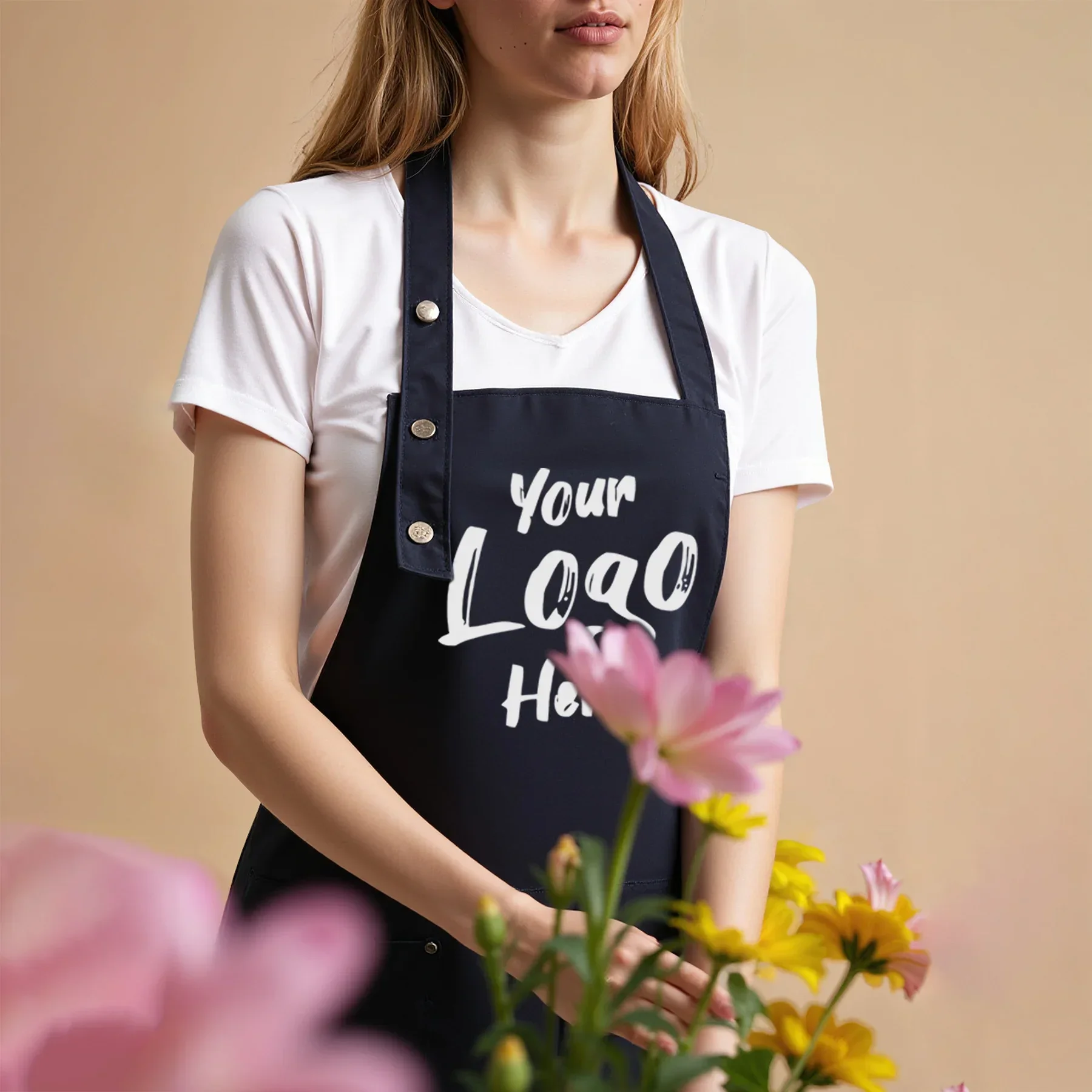 Customized Logo Aprons For Women Men With Multi-pockets Waterproof Cotton Chef Aprons For Cooking Grilling BBQ Kitchen Bar