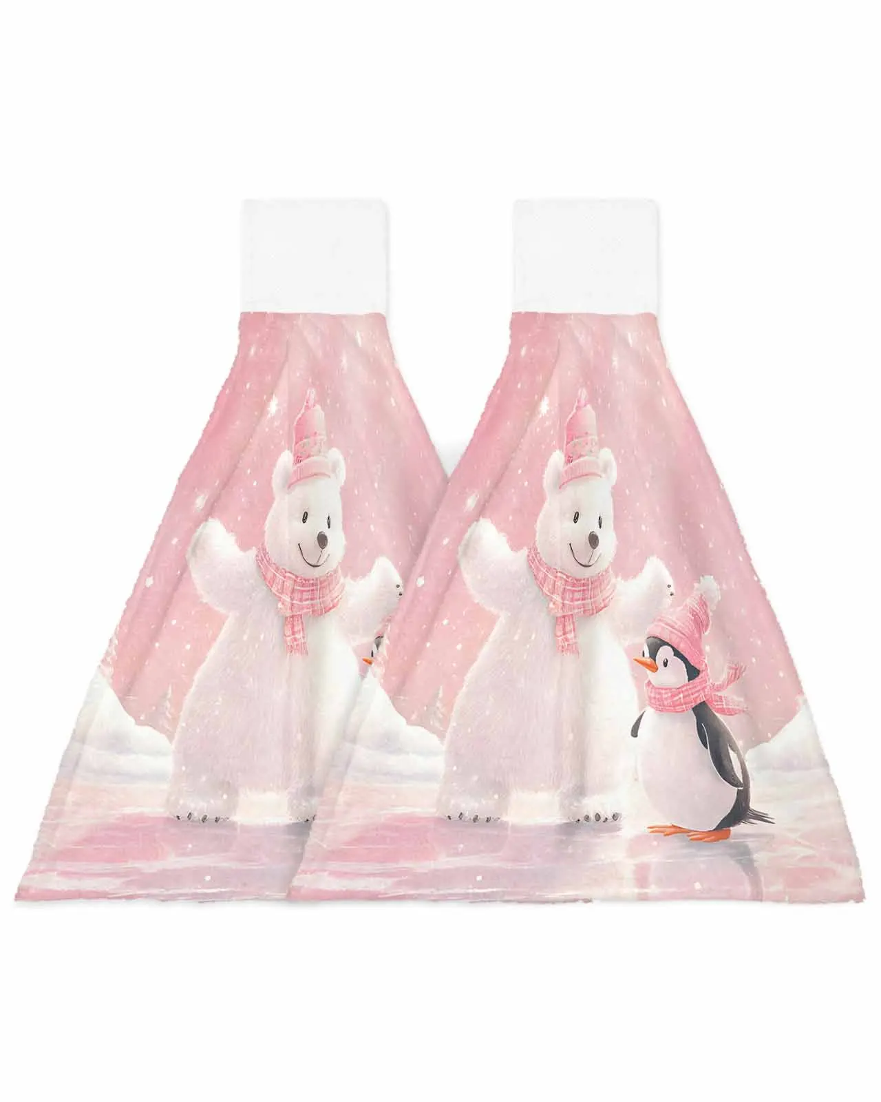 Christmas Pink Bears And Penguins Towel Bathroom Supplies Soft Absorbent Towel Kitchen Accessories Cleaning Dishcloths