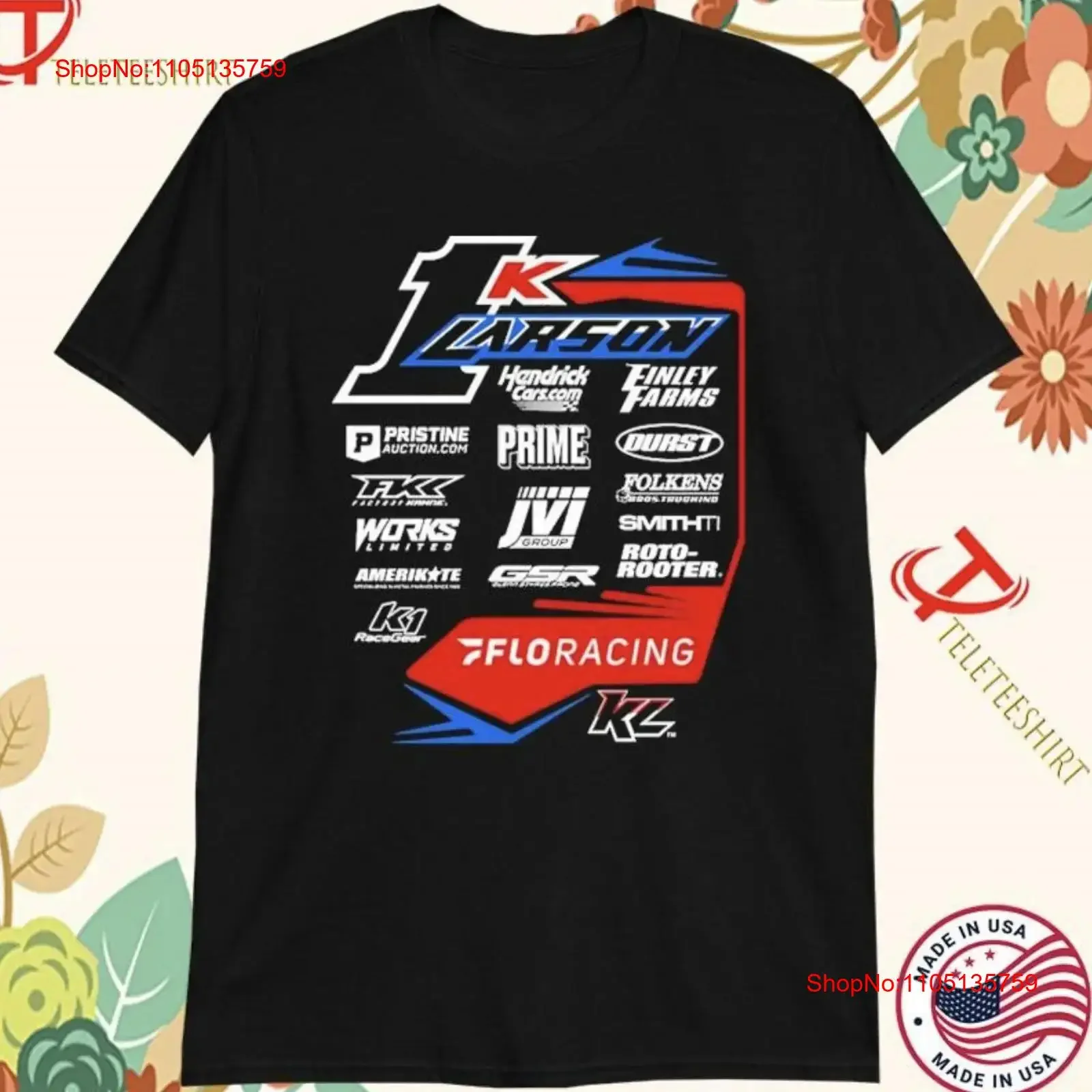 Kyle Larson 2025 1K Chili Bowl Crew Floracing T Shirt vintage Washed Versatile Stretched Top For Everyday Wear Stylish Slightly