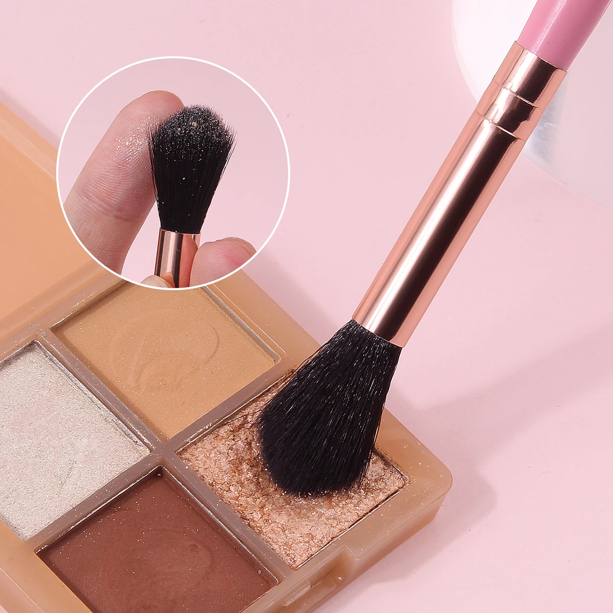 1PCS Professional Highlighter Makeup Brush, Pink Wooden Handle with Rose Gold Ferrule, Soft Fluffy Hair for Seamless Blending view 5
