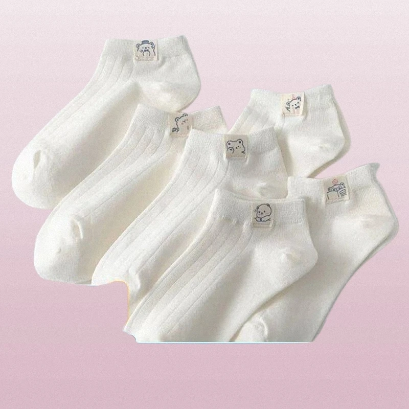 Chaussettes courtes ours blanc pour femmes, bouche peu profonde, tube court invisible, printemps et été, chaussettes bateau fines et mignonnes, 5/10 paires, nouveau, 2024