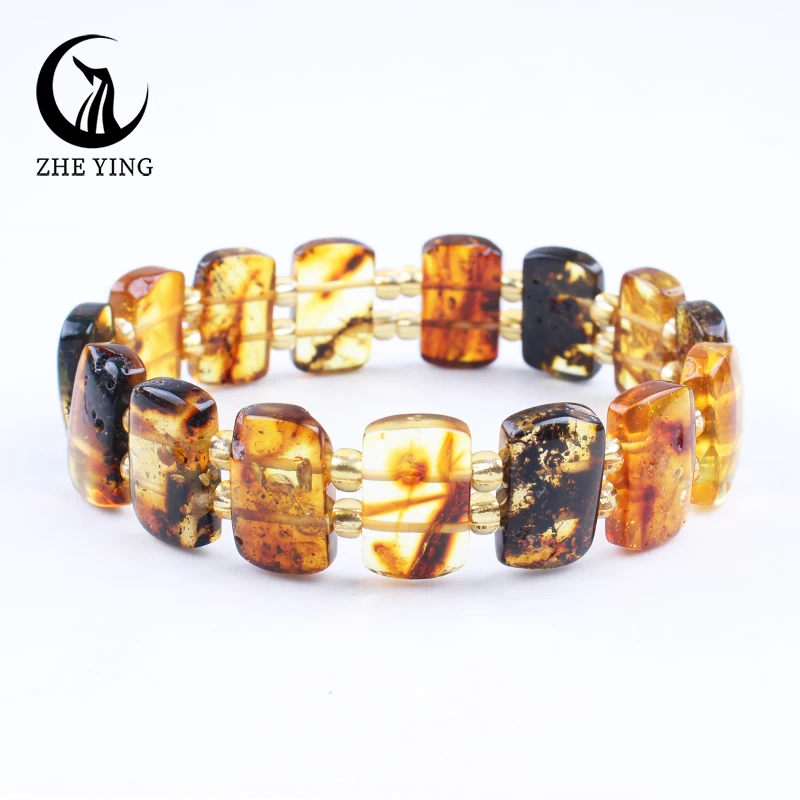 

Zhe Ying New Natural 8*16mm Amber Bracelet Irregular Gemstone Stretch Men Women Bracelets Surprise Jewelry Gift