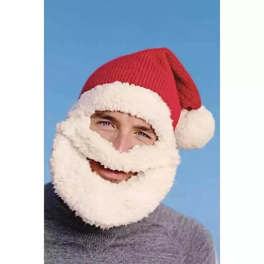 

Christmas Santa Hat with Beard Knitted Funny Novelty Hat for Adults Festive Party Costume Accessory Holiday Photo Prop Beanie