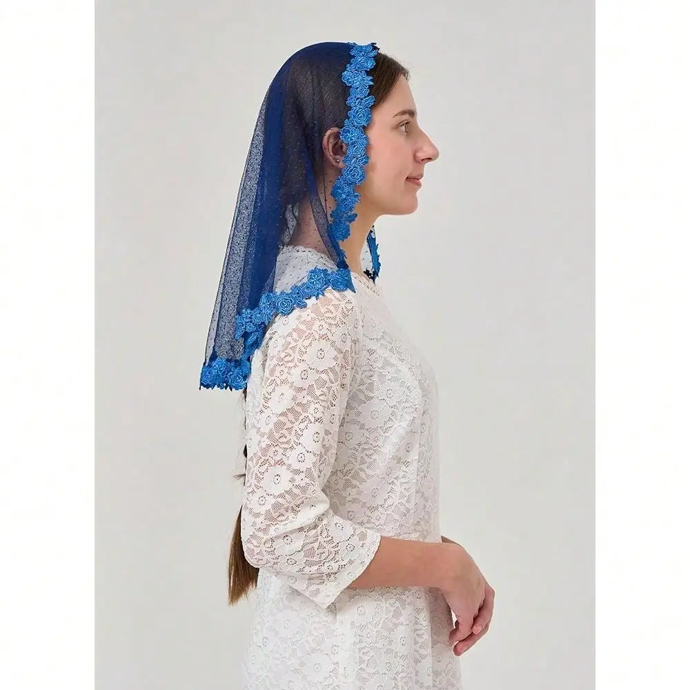 

Headcovering For Women Lace Veil With Dots Lace Chapel Mantilla Veils Latin Mass Catholic Veil S123
